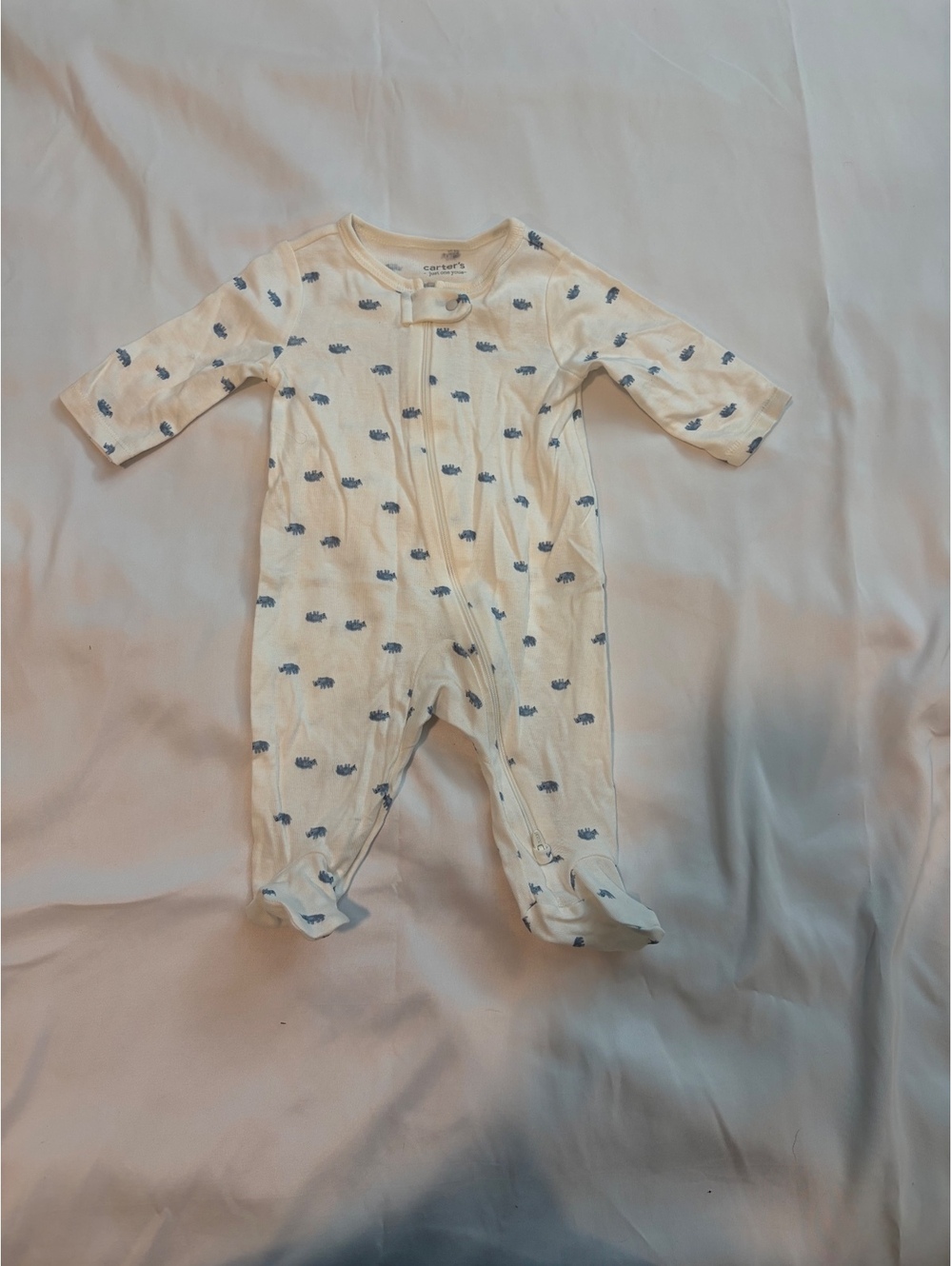Carter's Baby 3M White Cotton Footed Sleeper with Blue Car Print